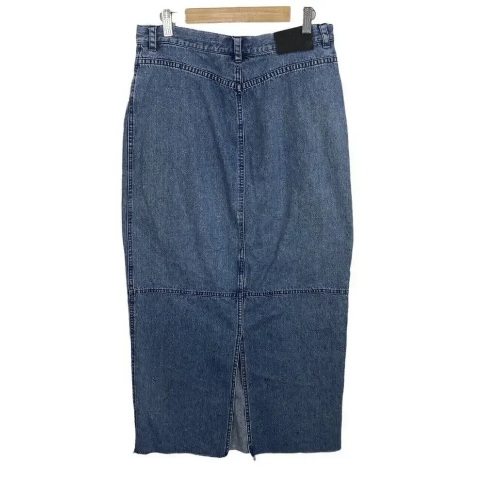 Vintage Ralph Lauren Jeans Co Denim Pencil Skirt Size 10 Y2K 90s Raw Hem